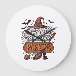 Relógio Grande Vassoura de estacionamento Halloween Bruxa Chapéu 