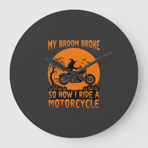 Relógio Grande Vassoura Quebrou Halloween Bruxa Motocicleta Morce