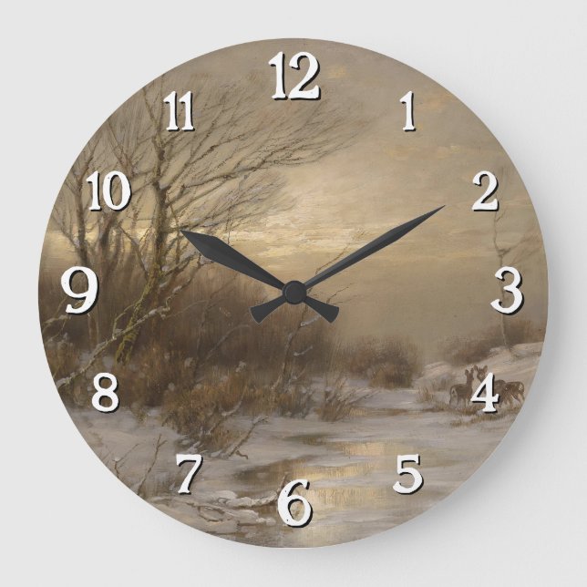 Relógio Grande Veado em Paisagem de Inverno - Désiré Thomassin (Frente)