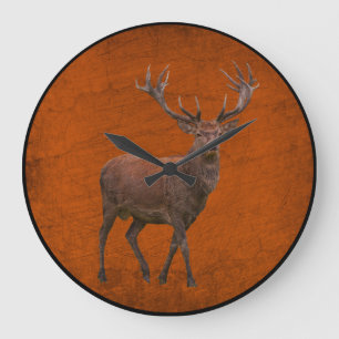 Relógio Grande veado vintage em natureza laranja