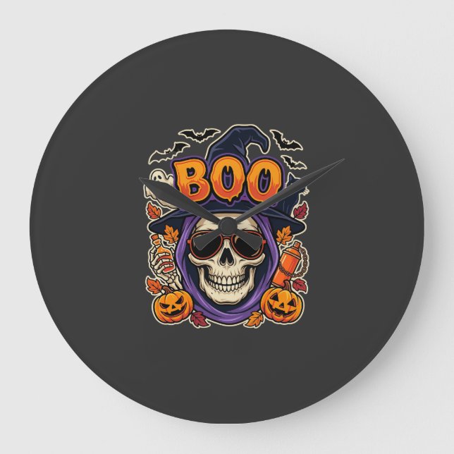 Relógio Grande Vector de Óculos de Sol Crânio Boo de Halloween (Frente)