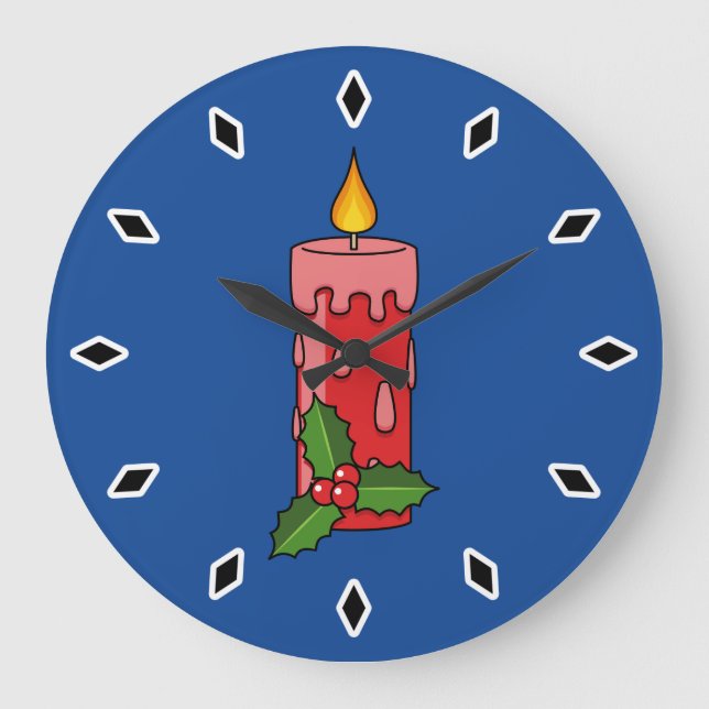 Relógio Grande Vela do Pilar Vermelho Natal com Holly (Frente)
