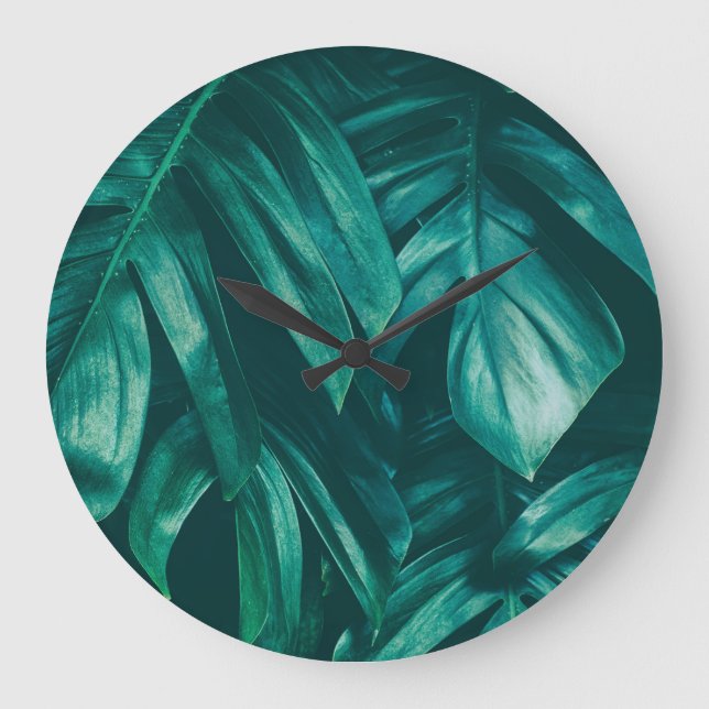 Relógio Grande Verde escuro, folhagem tropical da selva. (Frente)