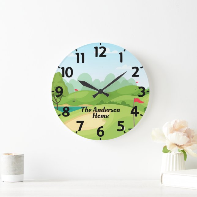 Relógio Grande Verde Golf com Nome Personalizado (Lar)