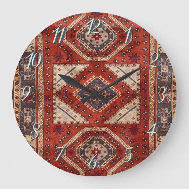 Relógio Grande Vermelho de tapete persa turco oriental (Frente)