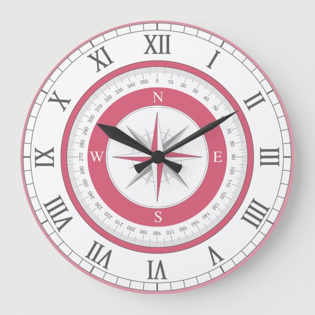 Relógio Grande Vermelho e Branco em Compass Náutico (Frente)