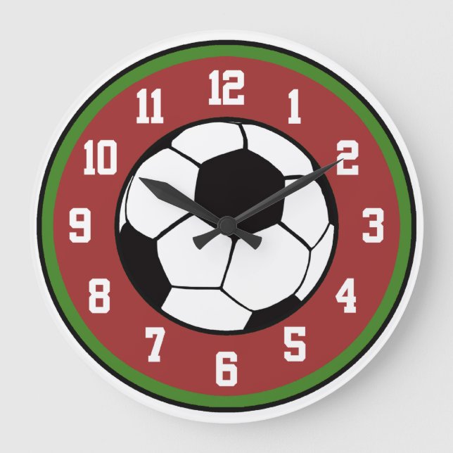 Relógio Grande Vermelho e Verde do futebol (Frente)