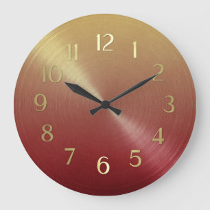 Relógio Grande Vermelho Elegante a Gradiente de Ombre Dourado