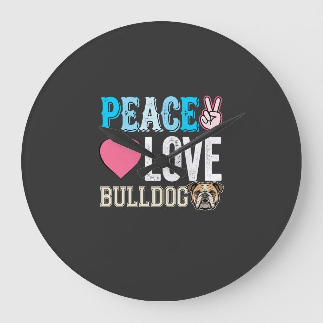 Relógio Grande Vetor Bulldog Paz Amor (Frente)