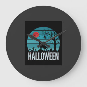 Relógio Grande Vetor da Lua do Cemitério do Lobo de Halloween