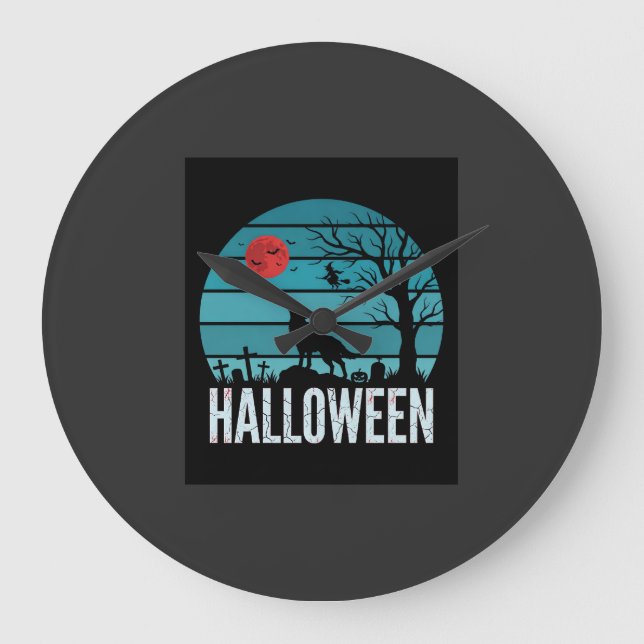 Relógio Grande Vetor da Lua do Cemitério do Lobo de Halloween (Frente)