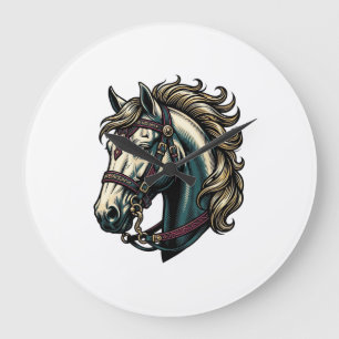 Relógio Grande Vetor de Cabeça de Cavalo de Gravura Antiga