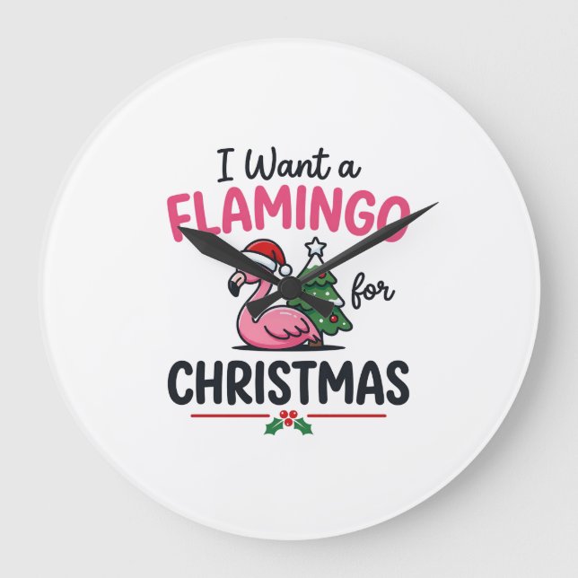 Relógio Grande Vetor de Citação de Natal de Flamingo (Frente)