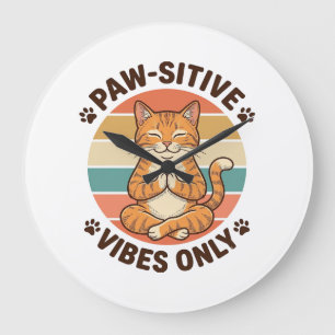 Relógio Grande Vibrações Paw-Sitivas Somente Gato Meditando Desig