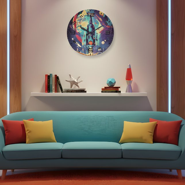 Relógio Grande Vibrant Retro Starship Wall Clock (Criador carregado)