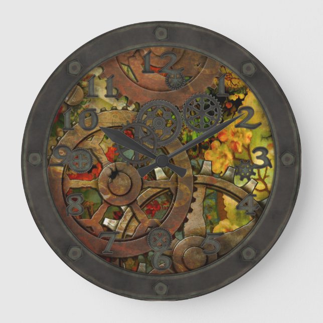 Relógio Grande Victorian Funky Steampunk de bronze com cara (Frente)