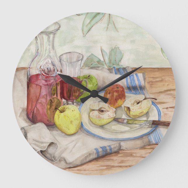 Relógio Grande Vida estática da pintura de fruta e vinho (Frente)