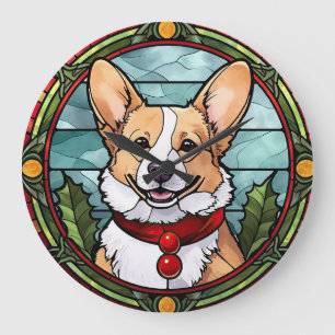 Relógio Grande Vidro Colorido de Natal Corgi