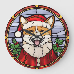 Relógio Grande Vidro Colorido de Natal Shiba Inu