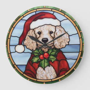 Relógio Grande Vidro de Cores de Natal de Poodle