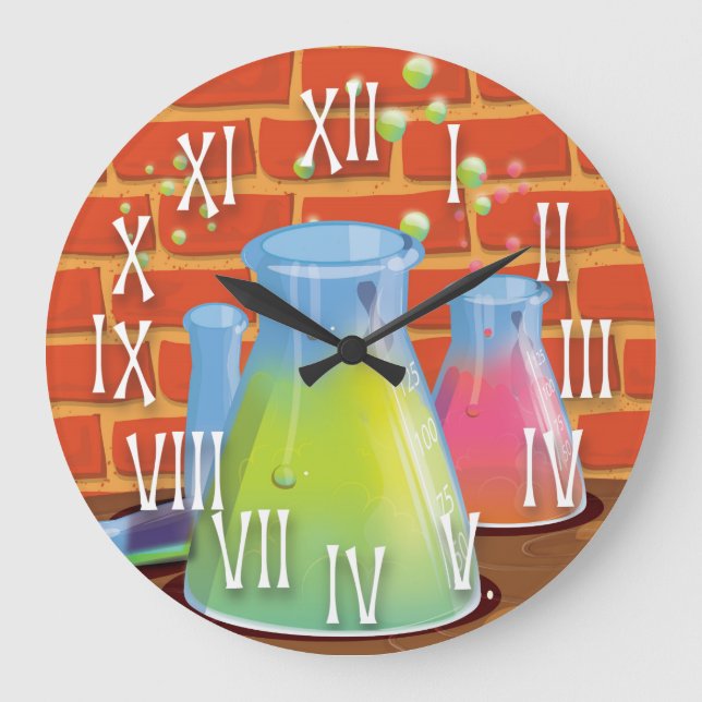 Relógio Grande Vidro de desenho animado Equipamento científico em (Frente)