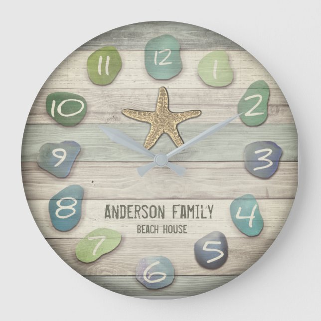 Relógio Grande Vidro do mar Starfish Dritwood Ocean (Frente)