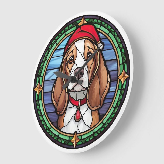 Relógio Grande Vidro Pintado de Natal Beagle (Ângulo)