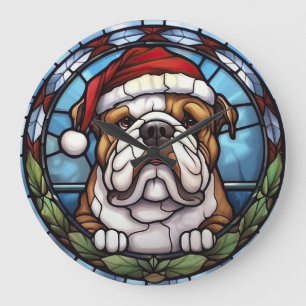 Relógio Grande Vidro Pintado de Natal Bulldog