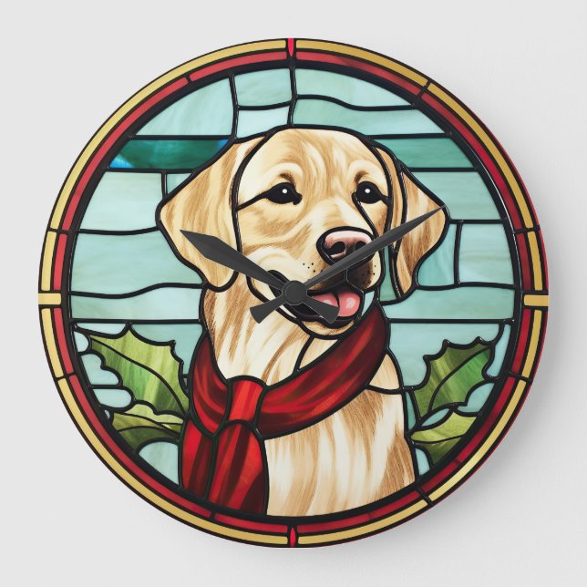 Relógio Grande Vidro Pintado de Natal Labrador (Frente)