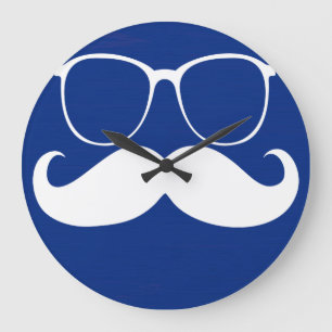 Relógio Grande Vidros brancos engraçados do bigode no fundo azul