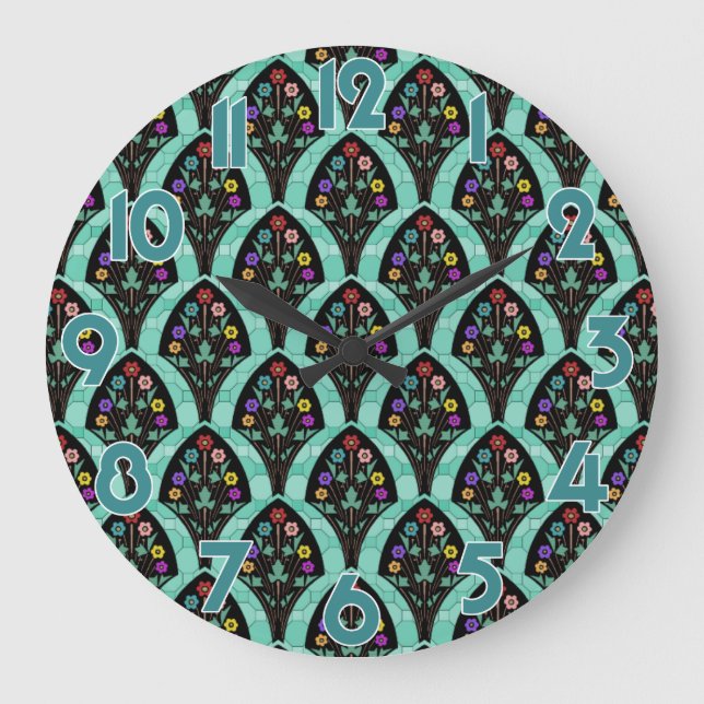Relógio Grande Vintage Art Deco Flower Fan Mosaic (Frente)