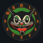 Relógio Grande Vintage Art Deco Halloween Cat<br><div class="desc">Vintage Art Deco Halloween Cat Large Clock</div>