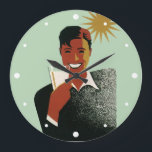 Relógio Grande Vintage Art Deco, Homem com Cocktail no Sol<br><div class="desc">Ilustração de vinhetas imagem com um homem feliz e sorridente bebendo um coquetel de verão divertido e refrescante ou refrigerante com brilho solar. Um grande sorriso com dentes brancos brilhantes! Aproveite suas férias ensolaradas! Saúde!</div>