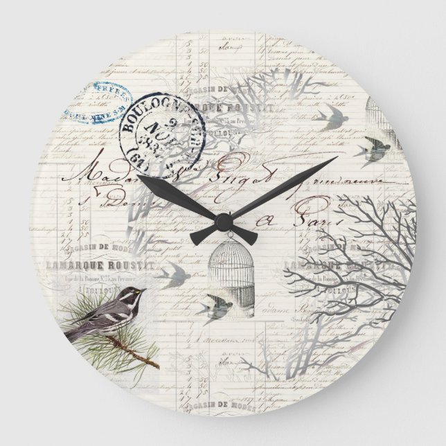 Relógio Grande Vintage Bird e Branch Wall Clock (Frente)