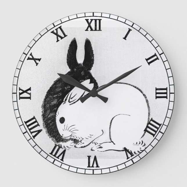 Relógio Grande Vintage Black and Whit Rabbit Bunny (Frente)