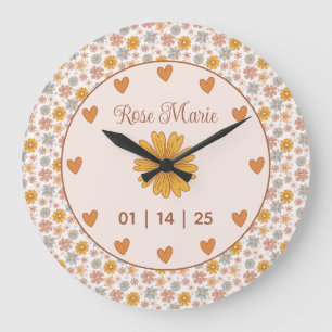 Relógio Grande Vintage Boho Floral Nursery Hello Baby Custom