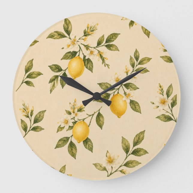 Relógio Grande Vintage Botanical Lemon Blossom Wall Clock (Frente)