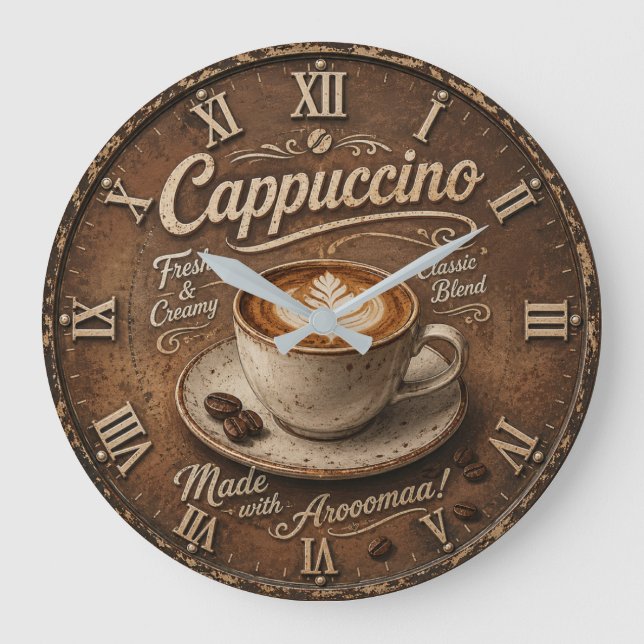 Relógio Grande Vintage Cappuccino Rustic Coffee Bar  (Frente)