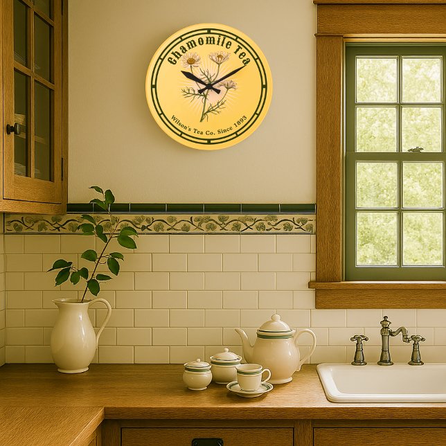 Relógio Grande Vintage Chamomile Herb Arte Botânica (Criador carregado)