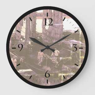 Relógio Grande Vintage Changsha xiang jiang boat Canvas Print