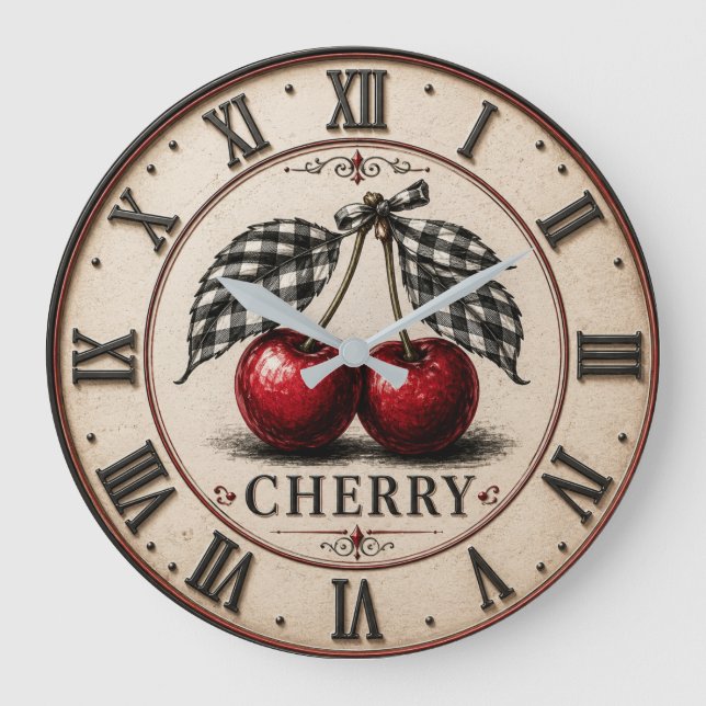 Relógio Grande Vintage Cherry Rustic Farmhouse Fruit Kitchen  (Frente)