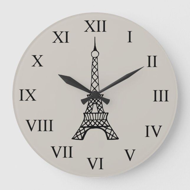Relógio Grande Vintage Cream Eiffel Tower Paris Wall Clock (Frente)