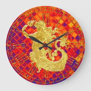 Relógio Grande Vintage Dourada Sereia Vidro do Mar Sol