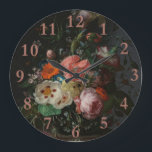 Relógio Grande Vintage Dutch Master Still Life Rachel Ruysch<br><div class="desc">Step into the Dutch Golden Age with this masterfully restored reproduction of "Still Life with Flowers on a Marble Tabletop" (1716) by Rachel Ruysch. As one of the most celebrated floral painters in history, Ruysch was famous for her meticulous detail and dramatic, "moody" lighting. This piece features a lush, asymmetrical...</div>