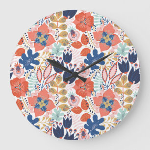 Relógio Grande Vintage floral brilhante: estilo escandinavo.