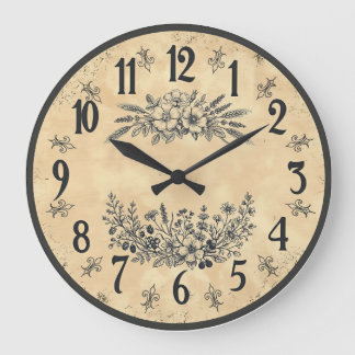 Relógio Grande Vintage Floral Farmhouse Wall Clock