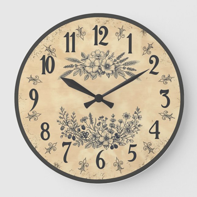 Relógio Grande Vintage Floral Farmhouse Wall Clock (Frente)