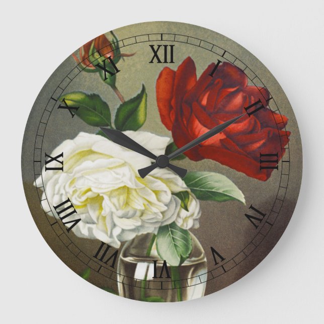 Relógio Grande Vintage Garden Rosas em Vidro (Frente)