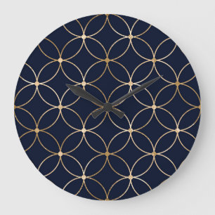 Relógio Grande Vintage Geométrico: Abstrato Azul Dourado