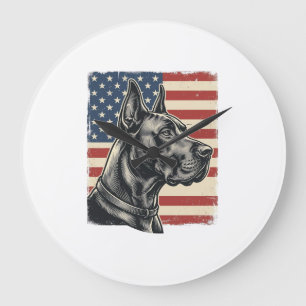 Relógio Grande Vintage Great Dane Bandeira Patriótica Vector Desi